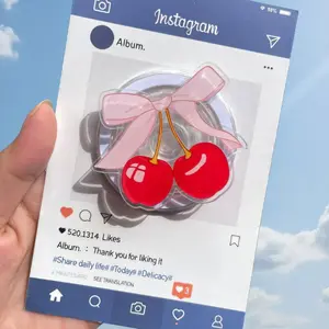 Cherry Bow MagSafe Phone Grip, Kawaii Red Cherry Magnetic Phone Holder, Cute Aesthetic Stand