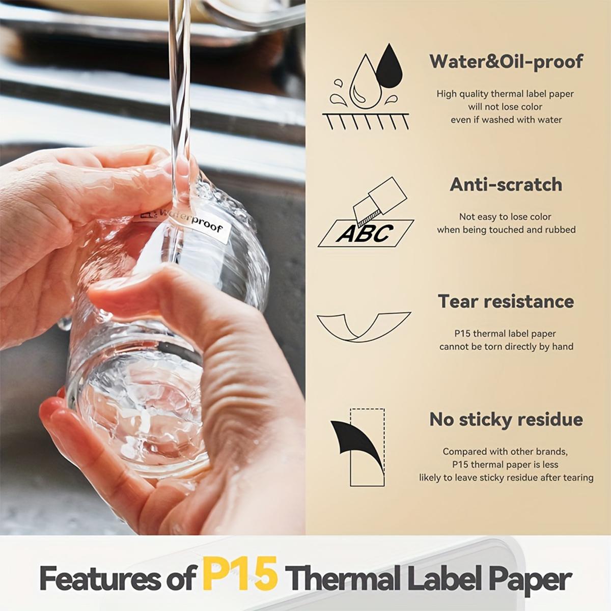 thermal label stickers, thermal label paper, self-adhesive label paper, non-adhesive label paper, suitable for P11, P12, P15, M1, D35. Can be used for gift tags and name tags, with waterproof and oil-proof features.