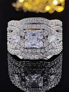 Women's Elegant Rhinestone Ring, 3 Counts/set Trendy Vintage Retro Engagement Ring, Girlfriend Gifts Luxury Jewelry, Gorgeous Fashion Summer Jewelry As Birthday Gift, Rhinestone Decor Ring