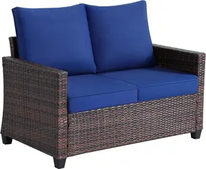 EortheX Patio All-Weather 2-Seater Outdoor Rattan Sofa - Deep Seat Patio Loveseat with Rustproof Steel Frame & Quick-Dry Cushions for Balcony Poolside Modern Design Quick Assembly