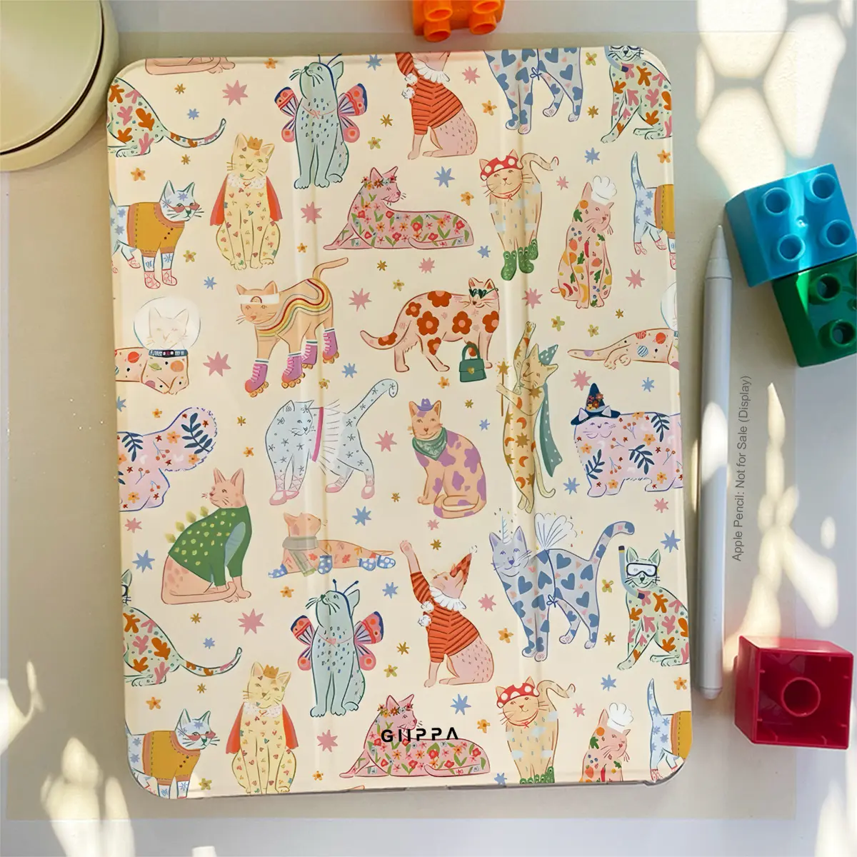 Colorful Cats Trifold Tablet Case, Single-Side Print, Adjustable Stand & Pencil Holder, Compatible with iPad 10th/11th Gen, iPad A16, 10.2" iPad, 11" iPad Pro 2020/2021, 11" iPad Air, iPad 2025 & Samsung Tab S9 FE+ 12.4" Series, Great for Personal Daily