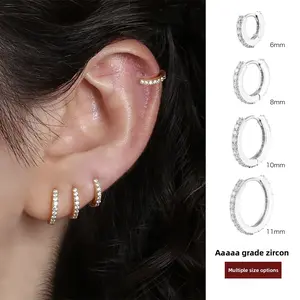 Niche Design High-end Hoop Ear Cuffs with Aaaaaa Grade Zircon Silver Needle Earrings for Women Multiple Size Options 6mm 8mm 10mm 11mm