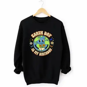 Cute and Cozy Earth Day Birthday Sweatshirt with Planet Earth Print