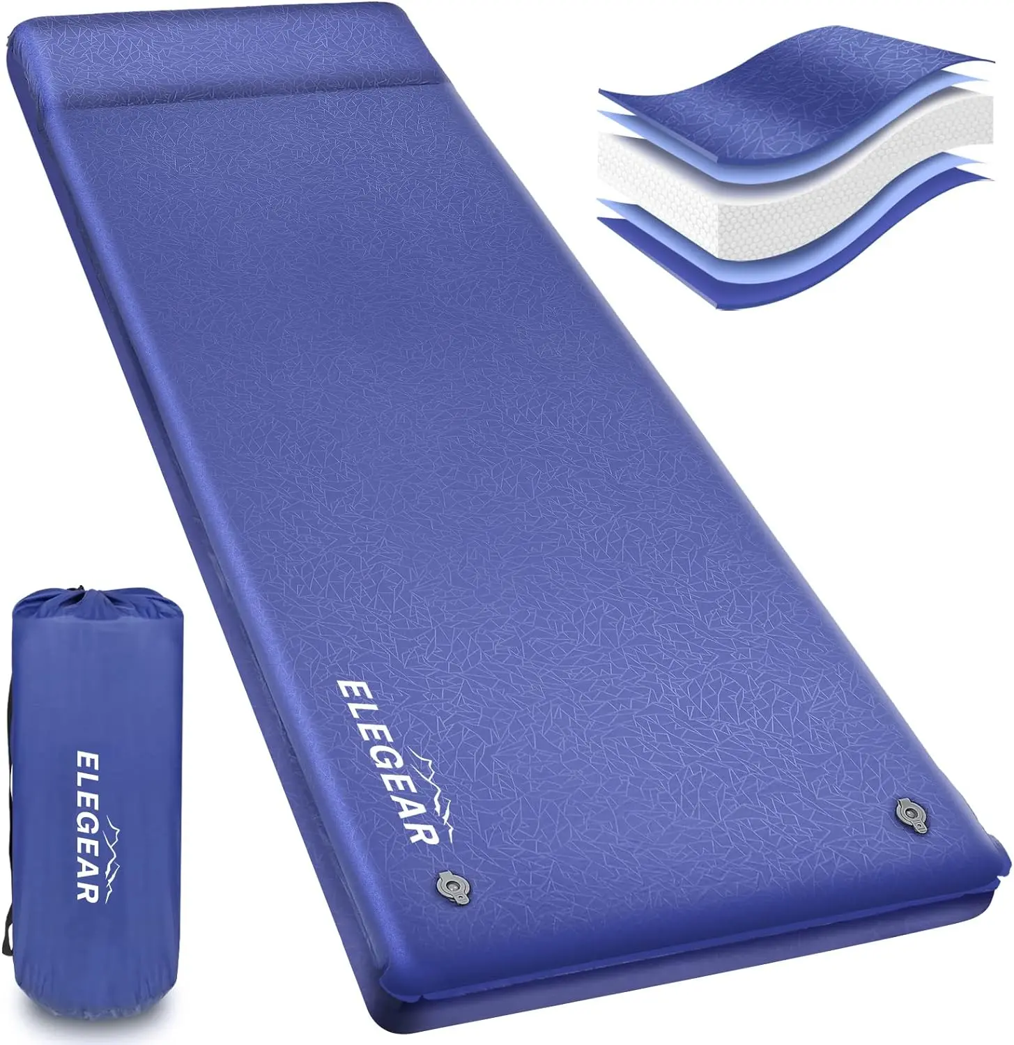 ELEGEAR Self-Inflating Sleeping Pad - 3.1" Thick Memory Foam Camping Mat with Pillow, 4-Season Portable Airbed with 9.5 R-Value for Tent, Car Camping, Neck Support, Ergonomic