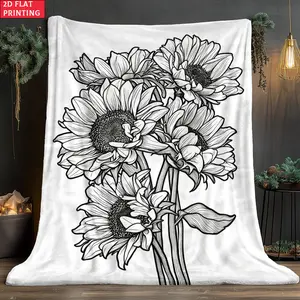 1pc Sunflower Bouquet Blanket - Soft Warm Flannel Bedspread Suitable for Travel, Camping, Sofa, Bed | HD Printed Sunflower Bedspread for, | All- Cozy Throw Gift for, | 280GSM Bedding (No Revision Request), 2D Flat