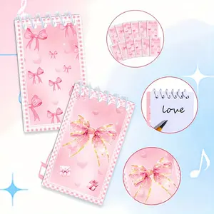 10/20Pcs Mini Spiral Notebook - Princess theme bow and heart design, a variety of patterns, metal ring binding, lightweight and portable, suitable for girls' daily writing