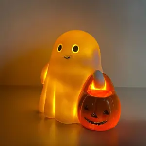 Spooky Halloween Ghost Pumpkin Lantern Cute LED Night Light for Home Decor Desktop Bedside Table Decoration Scary Party Indoor Mood Lighting Gift