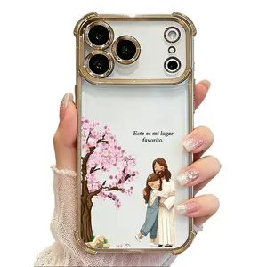 Christian Jesus Hug Girl Clear Silver Shockproof Smartphone Casing for iPhone 17/16/15/14/13/12/11 Pro Max Plus Air Inspirational Bible Gift Full Lens Protection Sweat Slip Resistant Handheld Phone Accessories DDSJ260404015