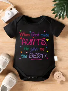 Baby's "When God Made Aunts..." Print Triangle Bodysuit, Casual Short Sleeve Romper, Toddler & Infant Girl's Onesie for Summer, As Gift, Perfect for Outdoor