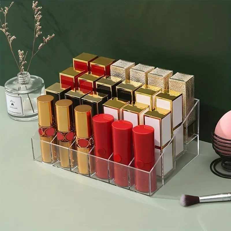 Grid transparent lipstick storage box, desktop lipstick storage box, multi-compartment makeup storage box, makeup storage box