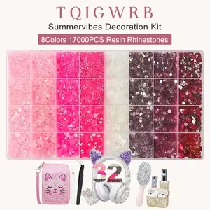 17000Pcs Pink Rhinestones for Bedazzling Kit with Tweezers & Pick up Pen, Resin Rhinestones for Crafting Crafts，Bedazzler Kit Flatback Gems for Clothing Shoes Tumblers Nail Art
