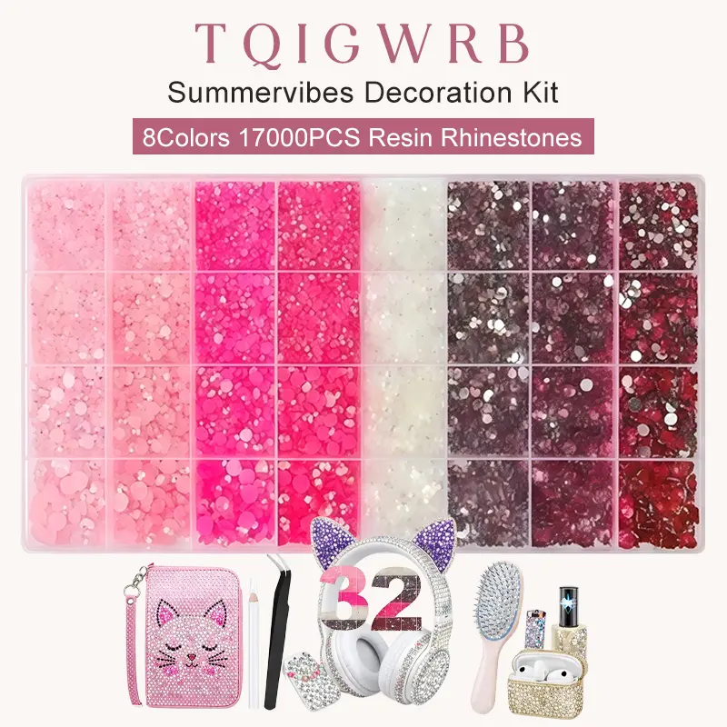 17000Pcs Pink Rhinestones for Bedazzling Kit with Tweezers & Pick up Pen, Resin Rhinestones for Crafting Crafts，Bedazzler Kit Flatback Gems for Clothing Shoes Tumblers Nail Art