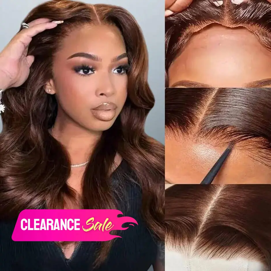 Clearance Sale Yawawe Hair Layerd #4 Chocolate Brown 180% Density Human Hair Wig 13x6 Body Wave Lace Front Wig Transparent Lace Wig  With Baby Hair