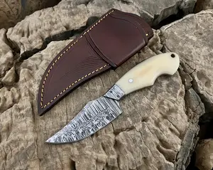Custom Handmade Damascus Steel Fixed Blade Hunting Knife | 7.50” Camping Survival Skinner Knife with Bone Handle With Sheath