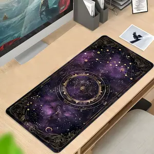 Mystical Purple Gold Star Magic Array Design Extra Large Gameing Mouse Pad,Aesthetic Desktop Decoration Protection Pad,Rubber Pad Non-slip Lock Edge Work Pad,multi-size mouse pad suitable for laptop,desktop computer games, work,family, good gift for boys,