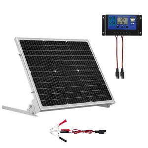 VEVOR 20W 12V Solar Battery Trickle Charger Maintainer, Mono Solar Panel Battery Charger with Built - in MPPT Controller Adjustable Mount Bracket, IP65 Waterproof for Car Boat RV Trailer House Roof
