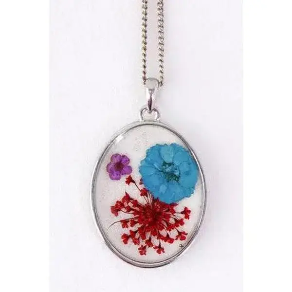 Clear Pressed Dried Flowers Necklace