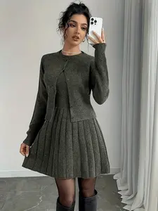✨Cozy Knit 2-Piece Dress Set✨Sleeveless Mini Dress + Button-Down Cardigan | Soft, Stretchy & TimelessPerfect for Brunch, Coffee Dates, Casual Days & EveningsVersatile All-Season Outfit for Effortless Everyday Style