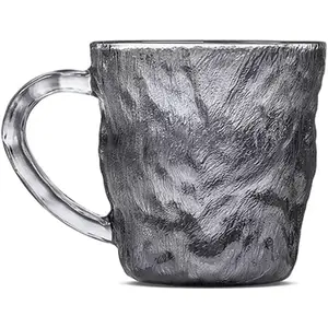 10.14 oz borosilicate Glacier glass coffee cup, can hold , latte, cappuccino, cereal, milk, ice cream,  mug, water mug, casual outdoor (gray)