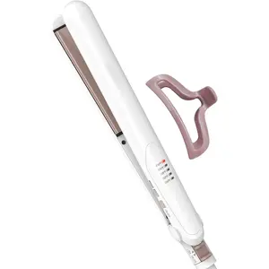 Double Ceramic Flat Iron 1-Inch Hair Straightener with Claw Clip 5 Heat Settings Extra-Long Floating Plates White Effortless Frizz-Free Styling
