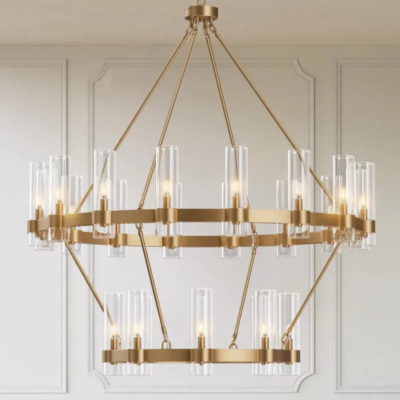 24-lights Chandelier,wagon Wheel Chandelier With Glass Shade