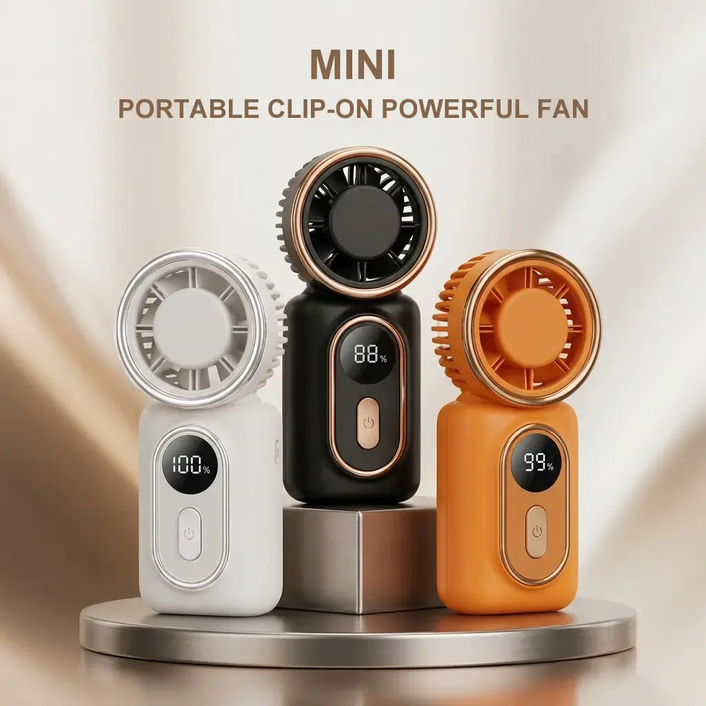 Mini Portable Clip-On Fan, 3-in-1 Rechargeable Handheld Fan with 3000mAh Battery, 5 Speeds and 180° Adjustable Head for Travel, Office and Personal Cooling
