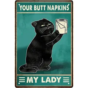 Fun Black Cat  Wall Decor Sign 8 x 12 Inches Vintage Metal Aluminum Ladies Please Wipe with Your Butt Paper Perfect for Girls' Rooms Bedrooms Toilets or  Walls Pet Lover Club Gift Bathroom