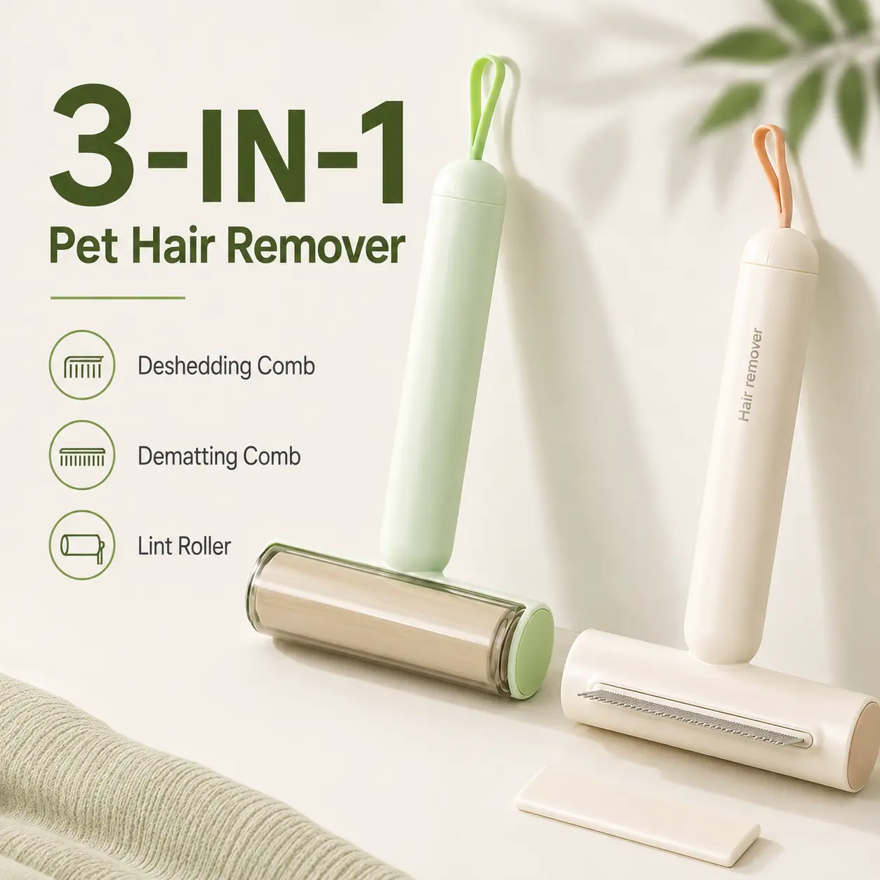 Upgrade 3-in-1 Pet Grooming Tool Set - Deshedding Brush, Dematting Comb & Reusable Lint Roller, Long & Short Teeth Fur Remover with Extra Refill Roll for Dogs & Cats, Clothes, Couch, Furniture & Car Seats