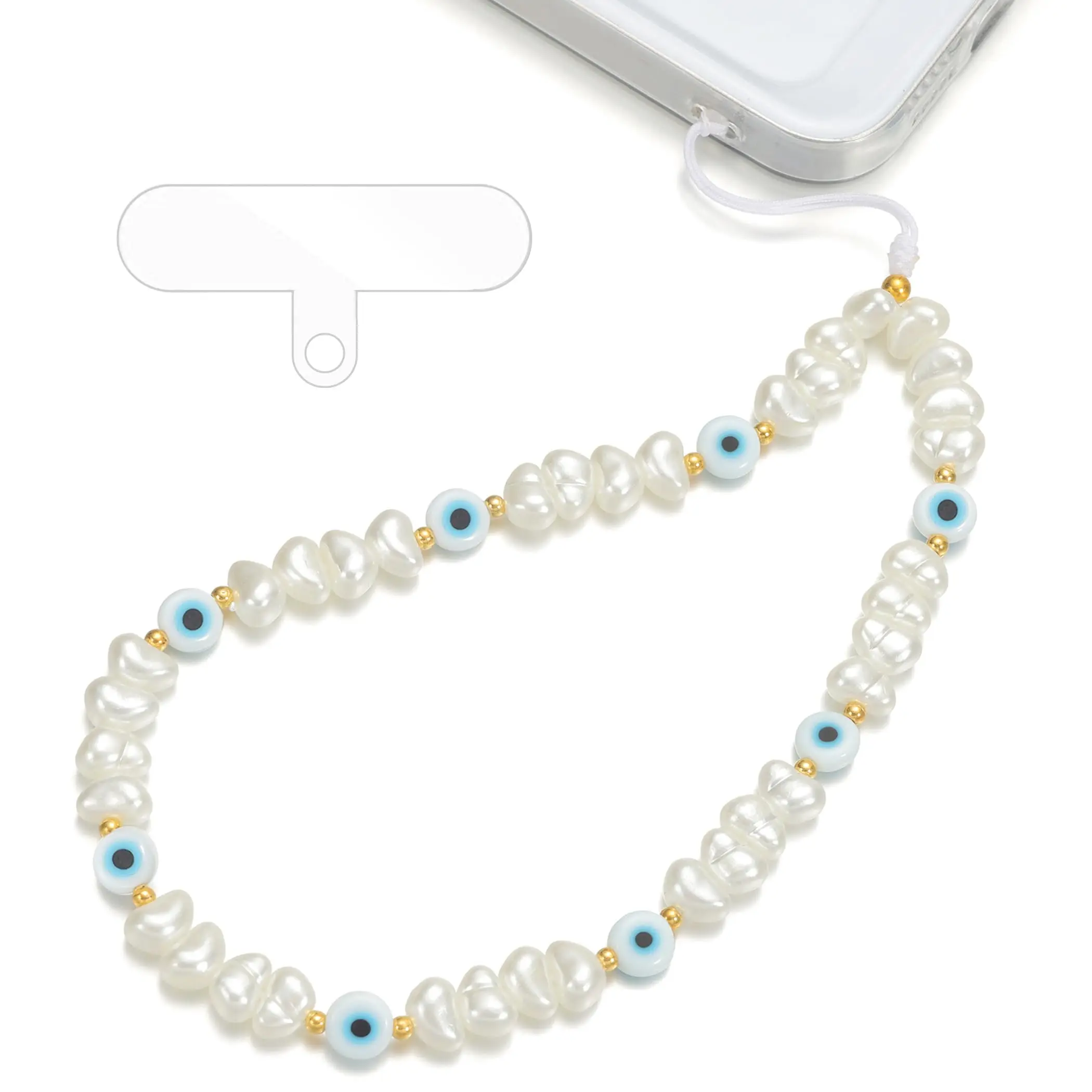 TRBR Evil Eye Phone Charm Wrist Strap, Beaded Baroque Pearl Lanyard Wristlet Chain, Elegant Hands-Free Bracelet Strap for iPhone & More Cell Phone Cases