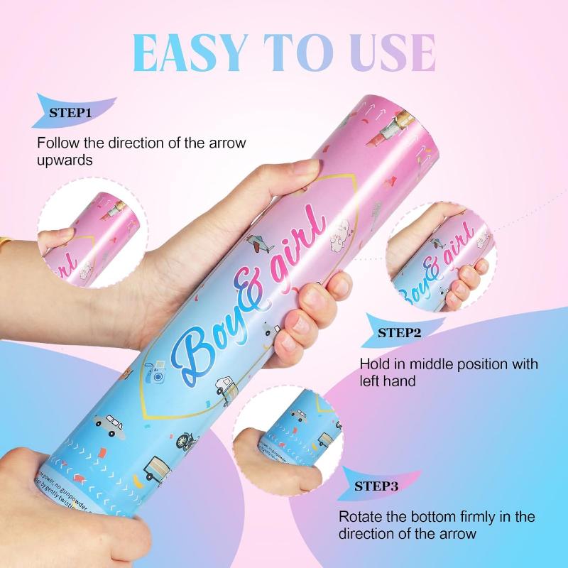 Gender Reveal Confetti Cannon,4 Pink Safty Corn Powder Smoke Party Poppers Shoots 20-25ft,12 inch Upgrade Firmware Baby Shower Gender Reveal Party Supplies