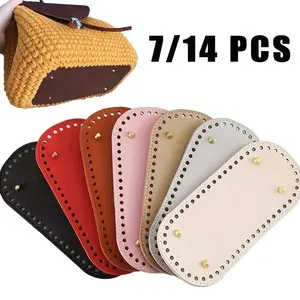 7/14-Pack Premium Durable Waterproof Oval Faux Leather Bag Base Liner With Pre-Punched Stitch Holes For Crochet, Sewing And Crafting, Handbag Bottom Styling Pad, Pre-Punched Multi-Color Purse Making Materials, Perfect Handmade Gift
