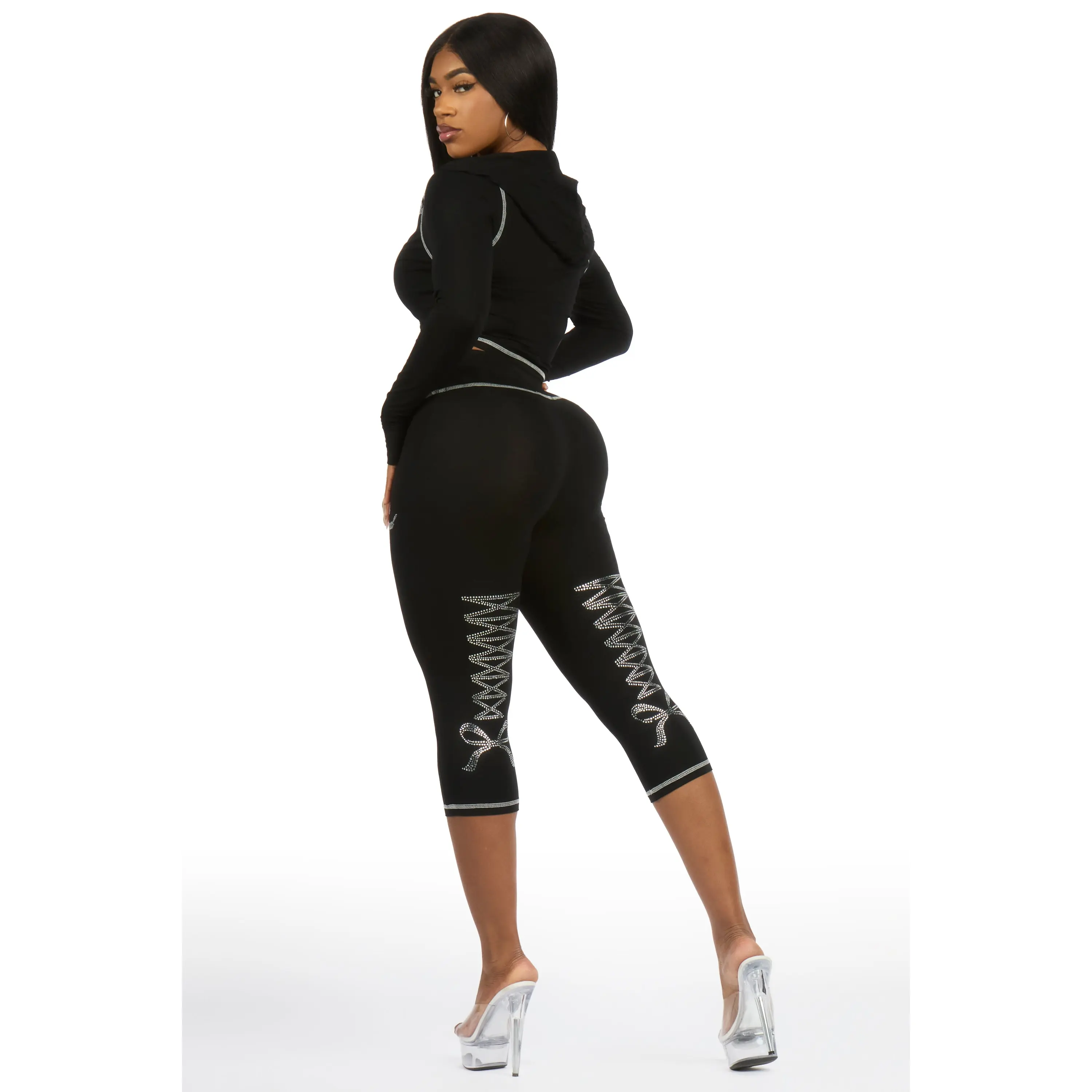 Mittiana Black Zip Up Capri Set