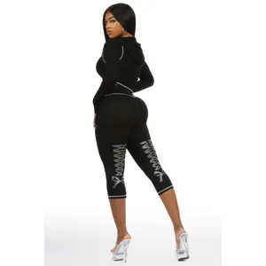 Mittiana Black Zip Up Capri Set