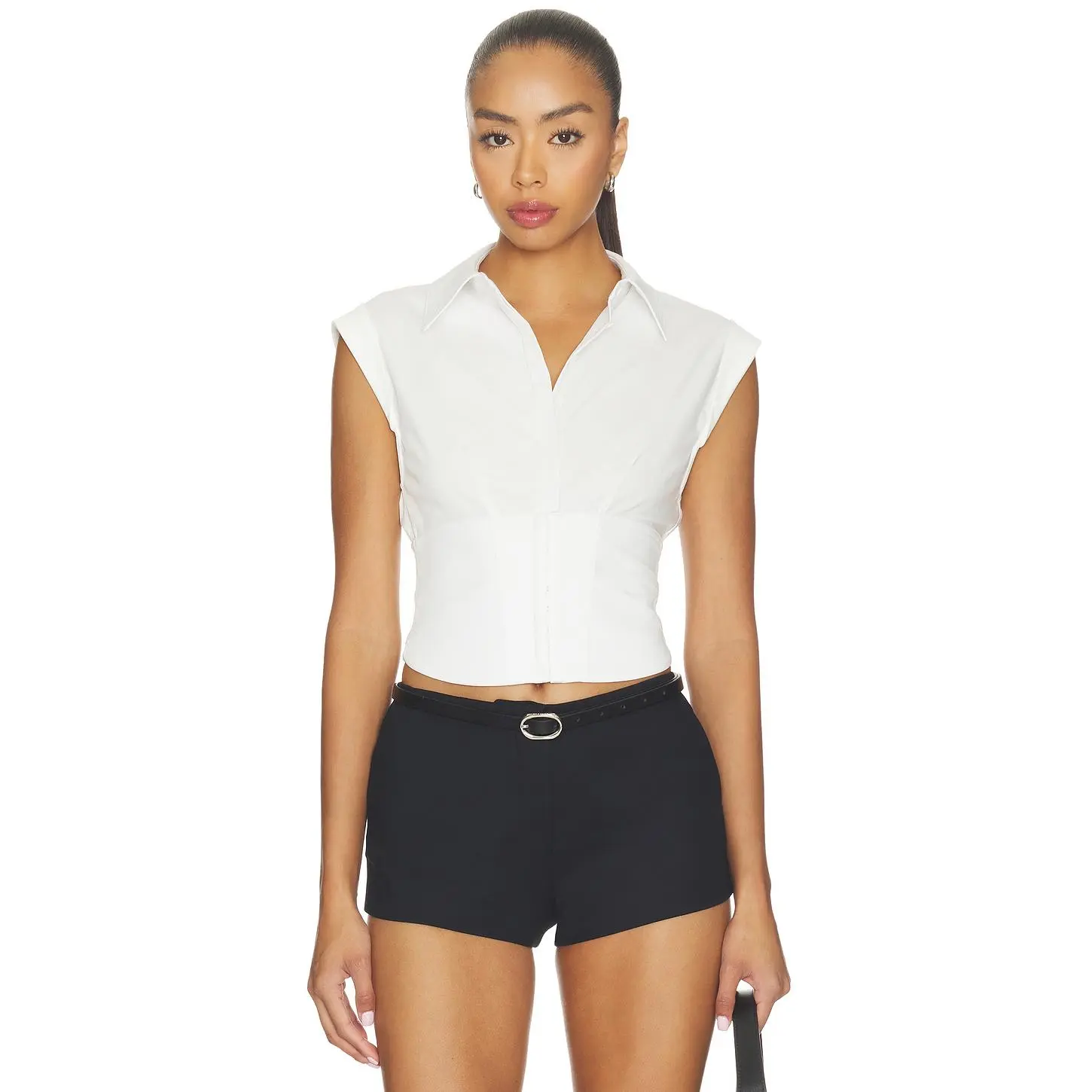 Alice + Olivia Kim Paneled Corset Fitted Top in Off White