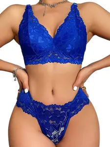 Summer Women's Lace French Bra Set, Wireless Thin Bra and Panties, Breathable Full Coverage Balconette Bralette, Elegant Low Waist Design