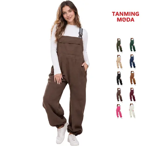 TanmingModa Women's Athletic Plush Fleece Bib Overalls - Fitted Below-the-Knee Jumpsuits with Adjustable Suspender Straps, Warm Windproof Fabric, Zip Closure, Korean Style for Winter Ski, Casual Wear Womenswear Breathable