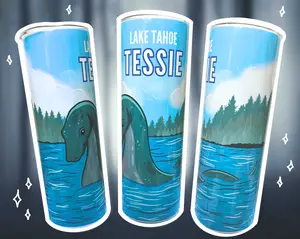 Cryptid Collection: Lake Tahoe Tessie the Lake Monster 20oz Skinny Tumbler, Cryptid Tumbler, Green and Blue Insulated Tumbler
