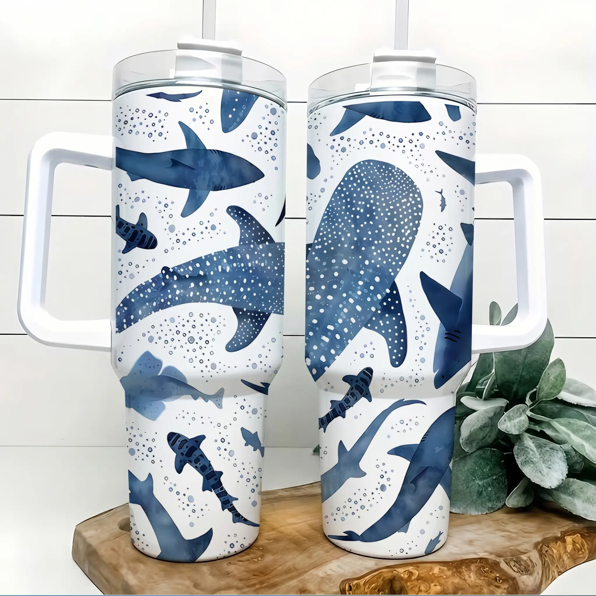 Ocean Life Kids Tumbler 40oz Large Leak Proof Stainless Steel Travel Mug Handle Whale Shark Sea Creatures Fun Design Keep Drinks Hot 12 Hours Cold 24 Hours Ideal for School Home Outdoor