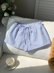 Women's Striped Print Tie Side Lightweight Shorts, Casual Comfy Button Detail Shorts for Summer, Fashion Women's Bottoms for Daily Wear