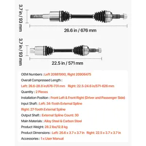 VEVOR CV Axle Shaft Assembly, 2 Pieces Front Left Right (Driver and Passenger Side), Automotive Replacement Joint Axles Pair Compatible with 2010-2017 Chevrolet Equinox, Alloy Steel Carbon Steel