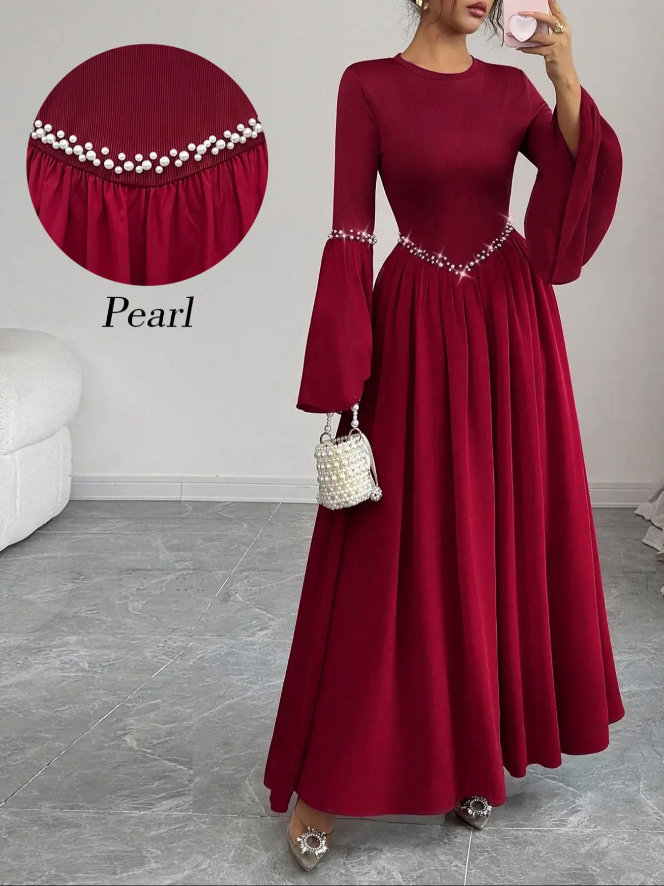 knee length dresses for ladies Women's Long Sleeve Evening Dresses, Sheath Tea Length Evening Dress Y –  Simplepromdress main image 0