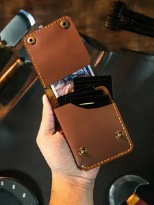 Handmade Leather Wallet with Flap Button Closure Elegant Durable Flap Design for Valentines Anniversary Birthday Gift Idea Gift