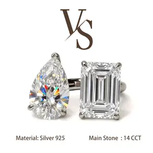 [Venus Jewelry] Lab Created Gemstone 14 CCT Double Stone Open Band Design VVS 1 D Color Solid Silver 925 Solitare Ring