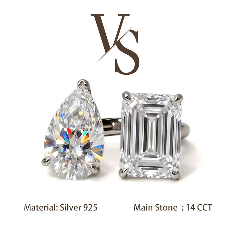 [Venus Jewelry] Lab Created Gemstone 14 CCT Double Stone Open Band Design VVS 1 D Color Solid Silver 925 Solitare Ring