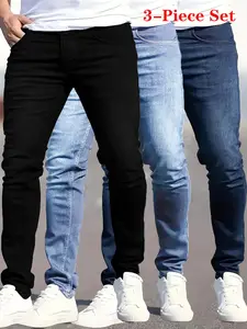 3-Pack - Fashionable & Trendy Slim Jeans for Men - Stretchy Men's Jeans - Classic & Versatile All-Season Wear Men's Ripped Skinny Jeans with Zippers Menswear Trouser Pants Denim size  32  purple  jeans black  jeans  outfit