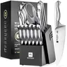 15-Piece Modern Thick Wood Kitchen Knife Block Set with Storage - NSF Certified Ergonomic Knives Kitchen Set, 1.4116 Steel, Sharpener, Dishwasher Safe, 15° Effortless Precision Cuts, Chef/Slicer Utensils, Gift for Home Cooks (Birthday, Thanksgiving)