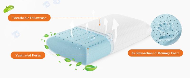 Memory Foam Pillows for Sleeping, Bed Pillows for Adults with Washable Cover and Breathable Mesh, Gel Cooling Pillow for Back and Side Sleeper Support