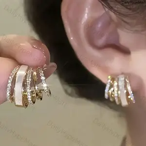 Elegant French-Style Rhinestone Stud Earrings, Golden Alloy for Weddings & Vacations