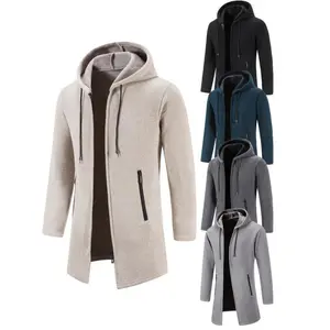 Men's Beige Fleece-Lined Hooded Jacket - Warm, Casual Zip-Up Sweatshirt with Pockets, Long Sleeves for Autumn & Winter - Perfect for Daily Wear & Outdoor Activities Coats Fabric