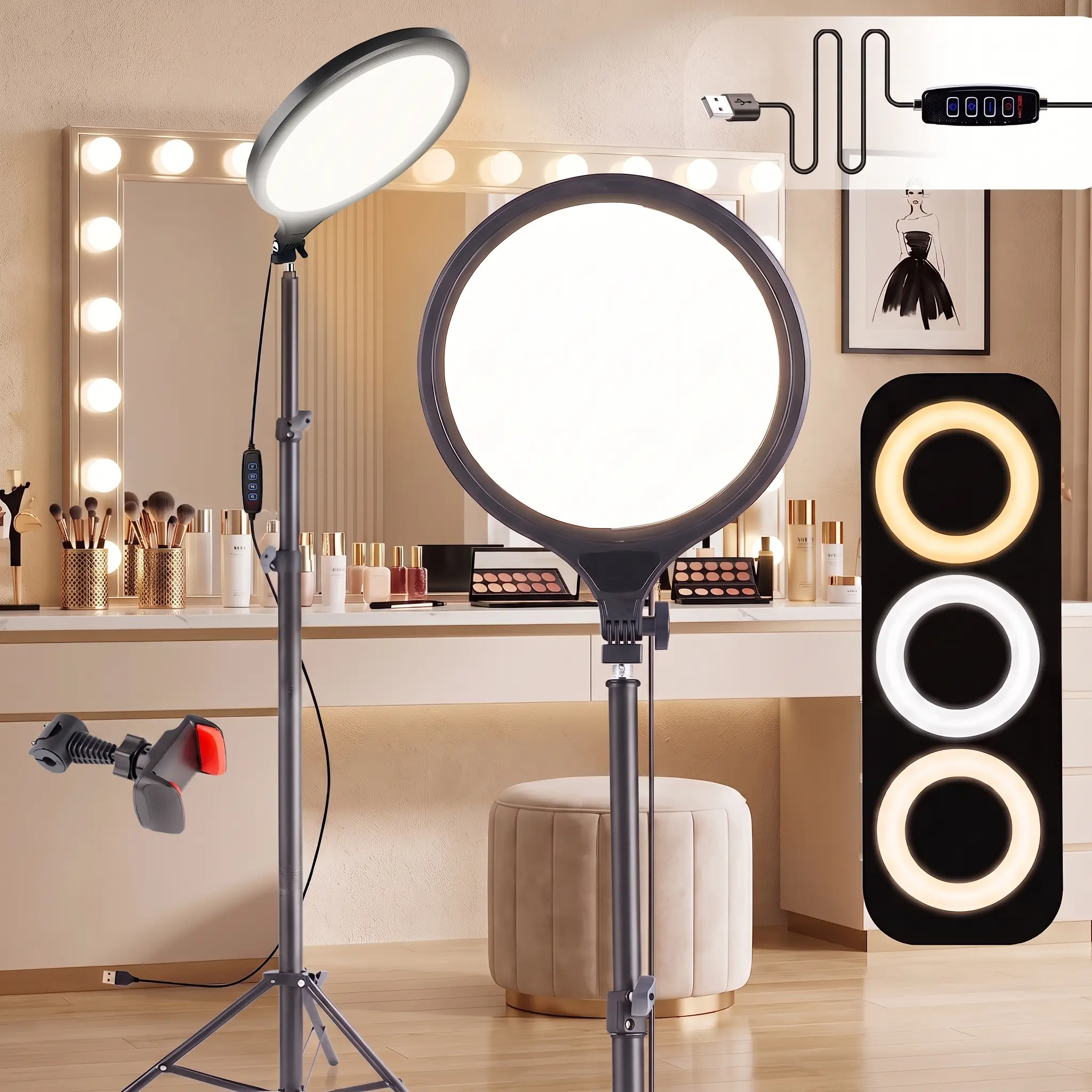 【Back To School】1pc Professional LED Selfie Ring Light with 17-70 Inch Adjustable Tripod, Multi-Brightness Lighting for Virtual Background Recording, Online Course Filming #tiktokshopbacktoschool #sohochic